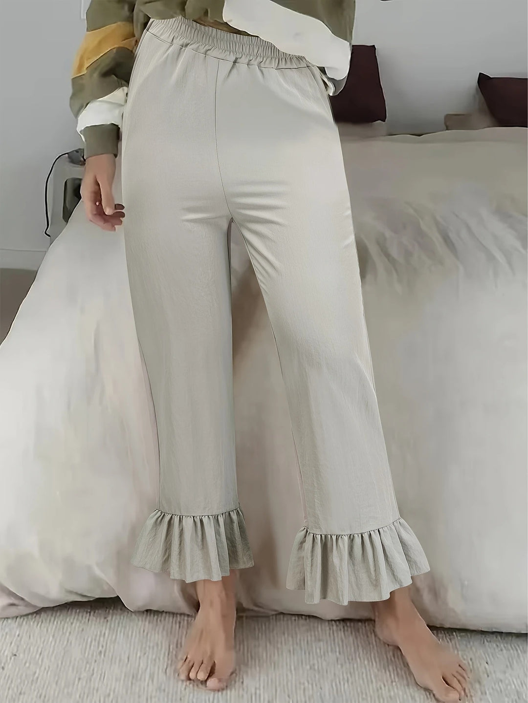 Damen Locker geschnittene Lounge‑Hose aus Jersey mit elastischem Bund und Volant‑Saum Drune
