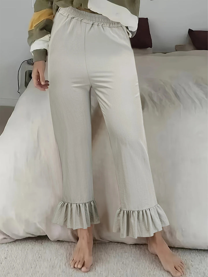 Damen Locker geschnittene Lounge‑Hose aus Jersey mit elastischem Bund und Volant‑Saum Drune