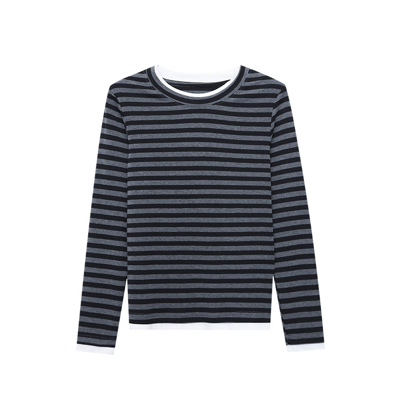 Damen Langarmshirt mit modischem Streifenmuster und elastischen Bündchen Drune
