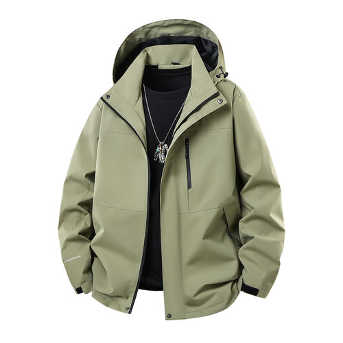 Herren Technische Softshell‑Regenjacke mit verschweißten Nähten, verstellbarer Kapuze und wasserabweisenden Reißverschlüssen Drune