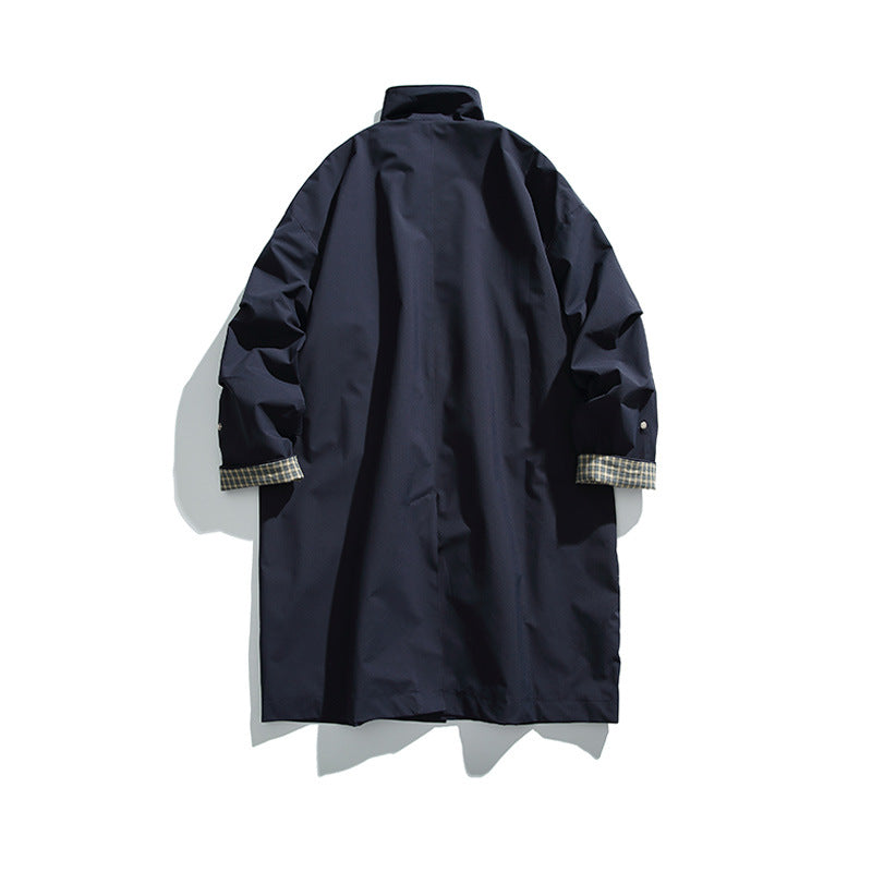 Herren übergroßer wasserdichter Trenchcoat mit Stehkragen und kariertem Futter Drune