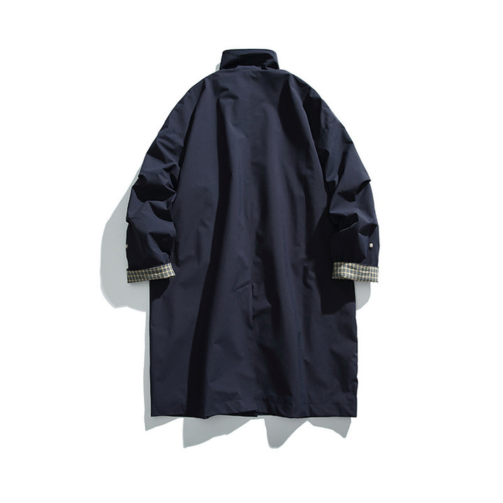 Herren übergroßer wasserdichter Trenchcoat mit Stehkragen und kariertem Futter Drune