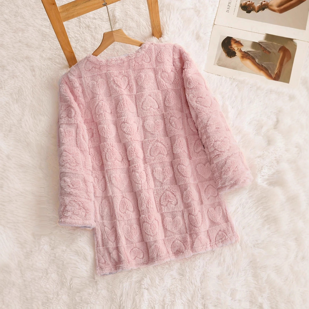 Damen kuscheliger Sweatkleid mit herzförmigem Textilmuster Drune