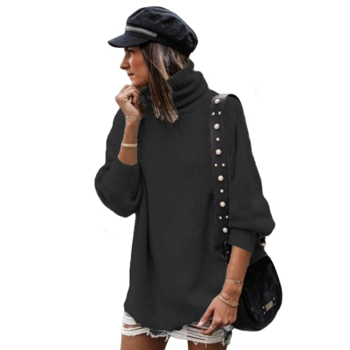 Damen Grobstrickpullover mit hohem Kragen und eleganten Knopfdetails Drune
