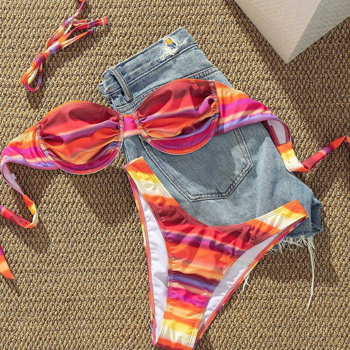 Damen Bikini mit trendigem Bustier-Design und Hoher Raffung Drune