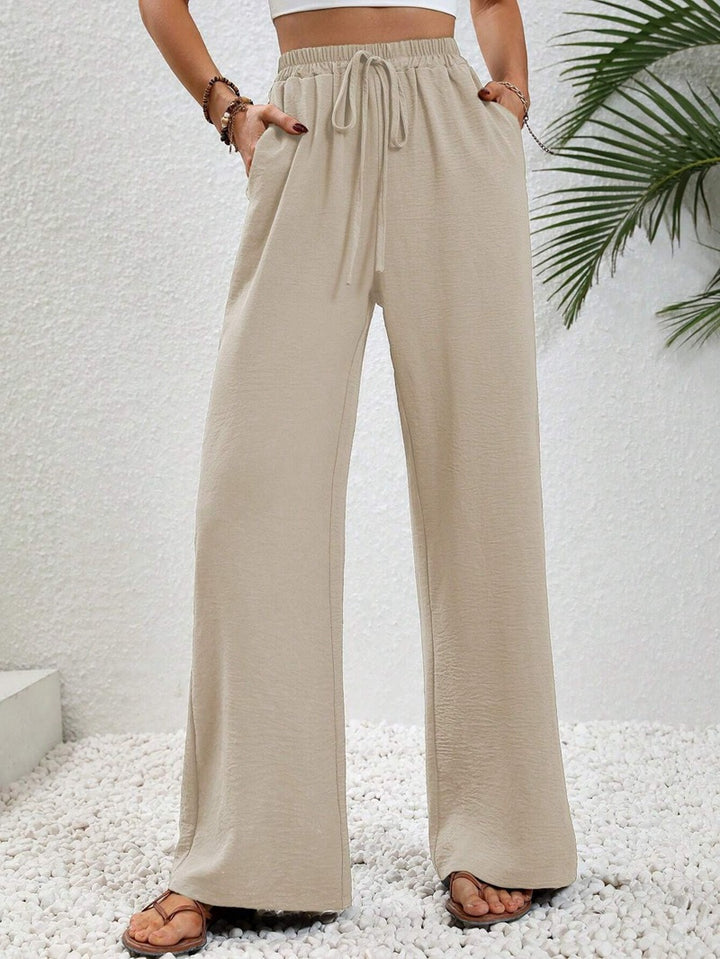 Damen Leichte, weit geschnittene Strandhose mit Elastikbund, Kordelzug und Seitentaschen Drune
