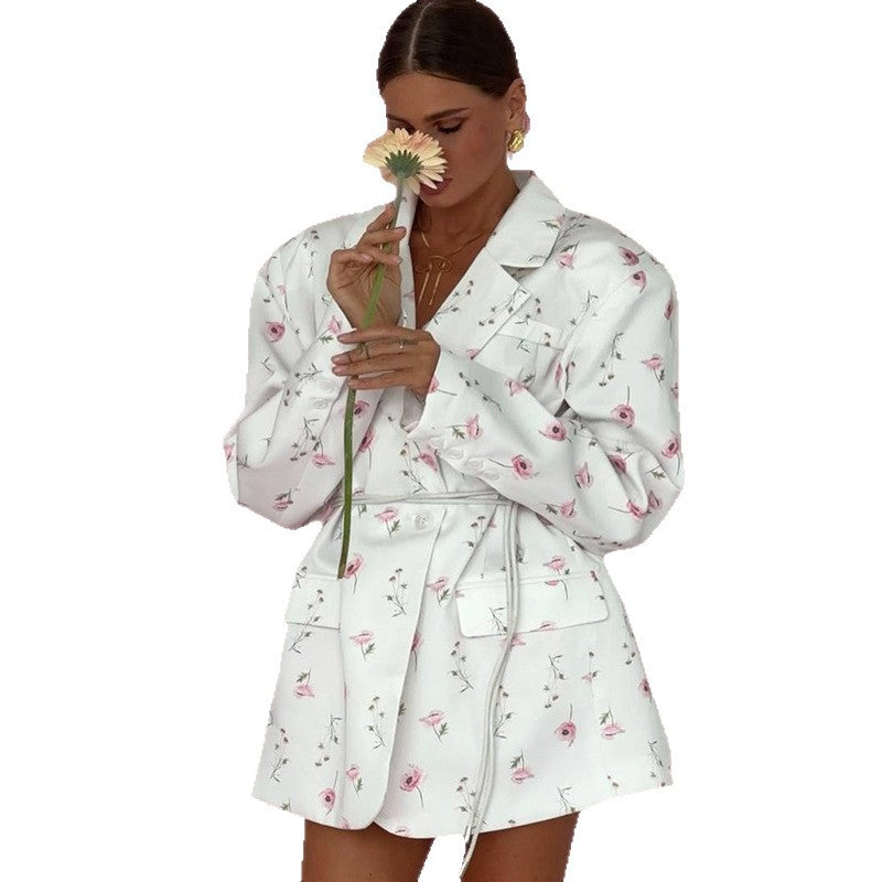 Damen eleganter Blazer-Kleid mit floralen Akzenten Drune