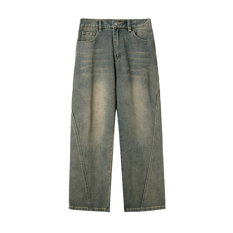 Damen Weite Cropped-Jeanshose mit hoher Taille und markanten Nahtdetails Drune