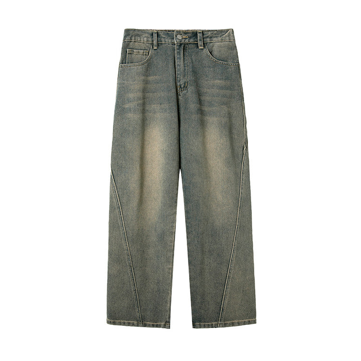 Damen Weite Cropped-Jeanshose mit hoher Taille und markanten Nahtdetails Drune