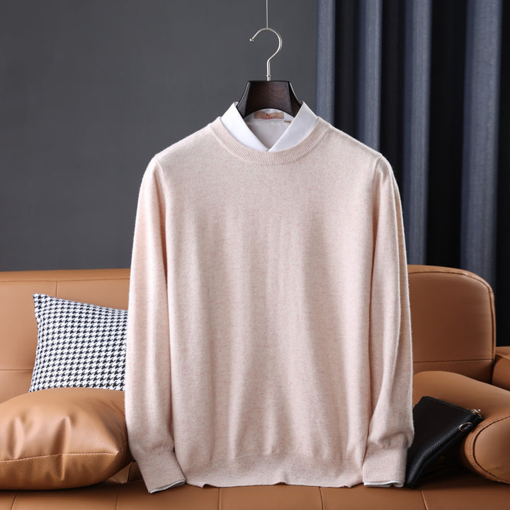 Herren Slim-Fit Rundhalspullover aus feinem Kaschmir-Mix mit dezenter Rippenkante Drune