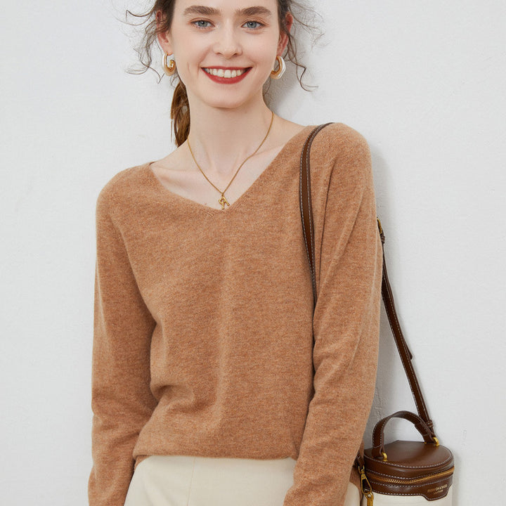 Damen Kuscheliger V‑Ausschnitt Feinstrickpullover aus Mohair‑Mix mit flauschiger Oberfläche Drune