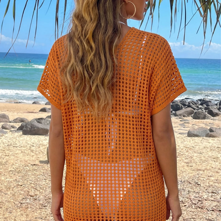 Damen luftiger Strandüberwurf mit buntem Pompon-Rand Drune