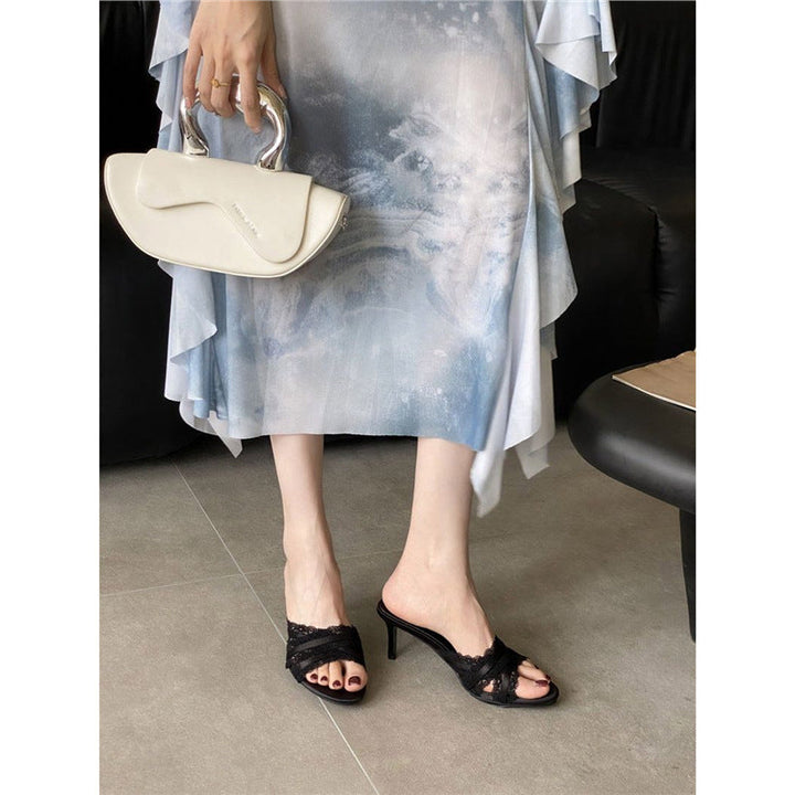 Damen elegante Mules mit Spitzenakzenten Drune