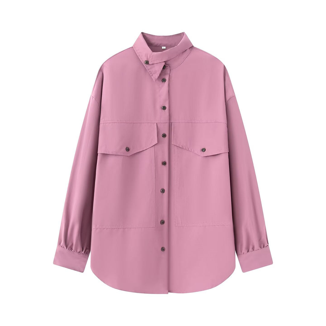 Damen Oversize-Hemdbluse mit großen Pattentaschen und verlängertem Saum Drune