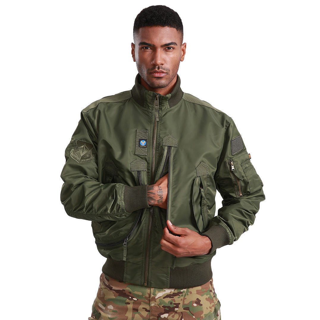 Herren Piloten-Bomberjacke mit Utility-Taschen und geripptem Stehkragen Drune