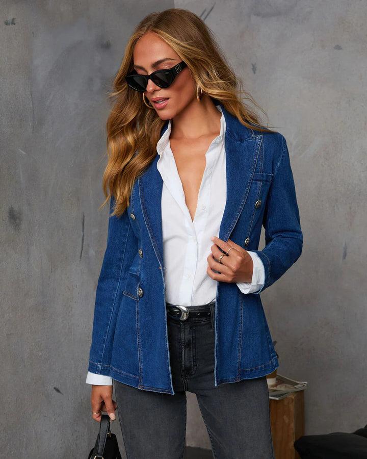 Damen Denim Blazer im eleganten Doppeltverschluss-Stil Drune