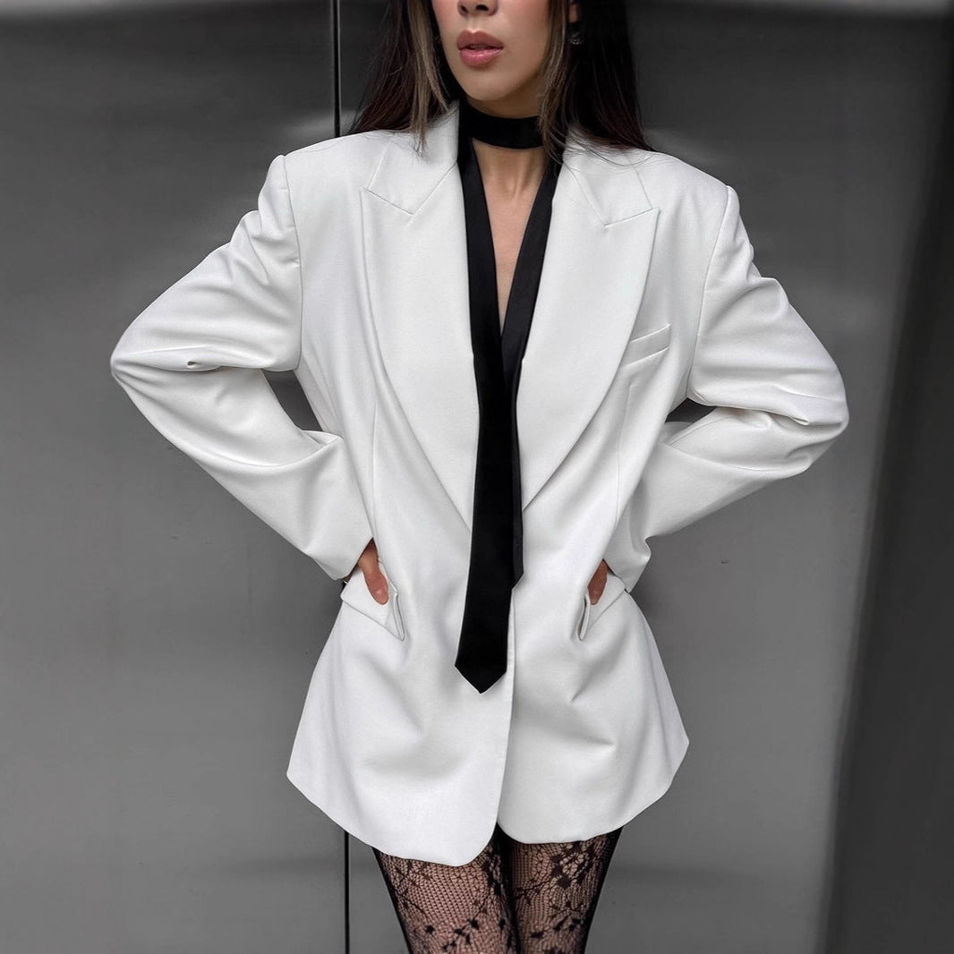 Damen Eleganter Oversized Blazer mit tiefem Schnitt und großen Pattentaschen Drune