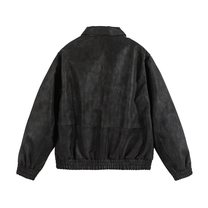 Herren Lederähnlicher Blouson mit Hemdkragen, Zweiwege-Reißverschluss und elastischem Saum Drune