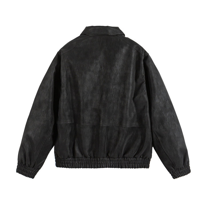 Herren Lederähnlicher Blouson mit Hemdkragen, Zweiwege-Reißverschluss und elastischem Saum Drune