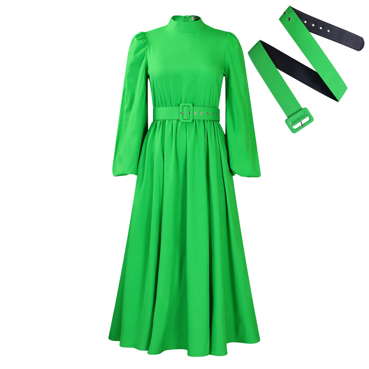 Damen Maxikleid mit hochgeschlossenem Kragen und abnehmbarem Taillengürtel Drune