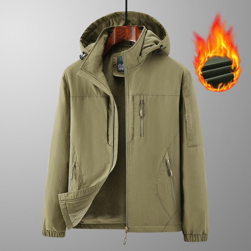 Herren Leichte Wind- und Thermo-Softshelljacke mit Kapuze, fleecegefüttert & Multifunktionstaschen Drune