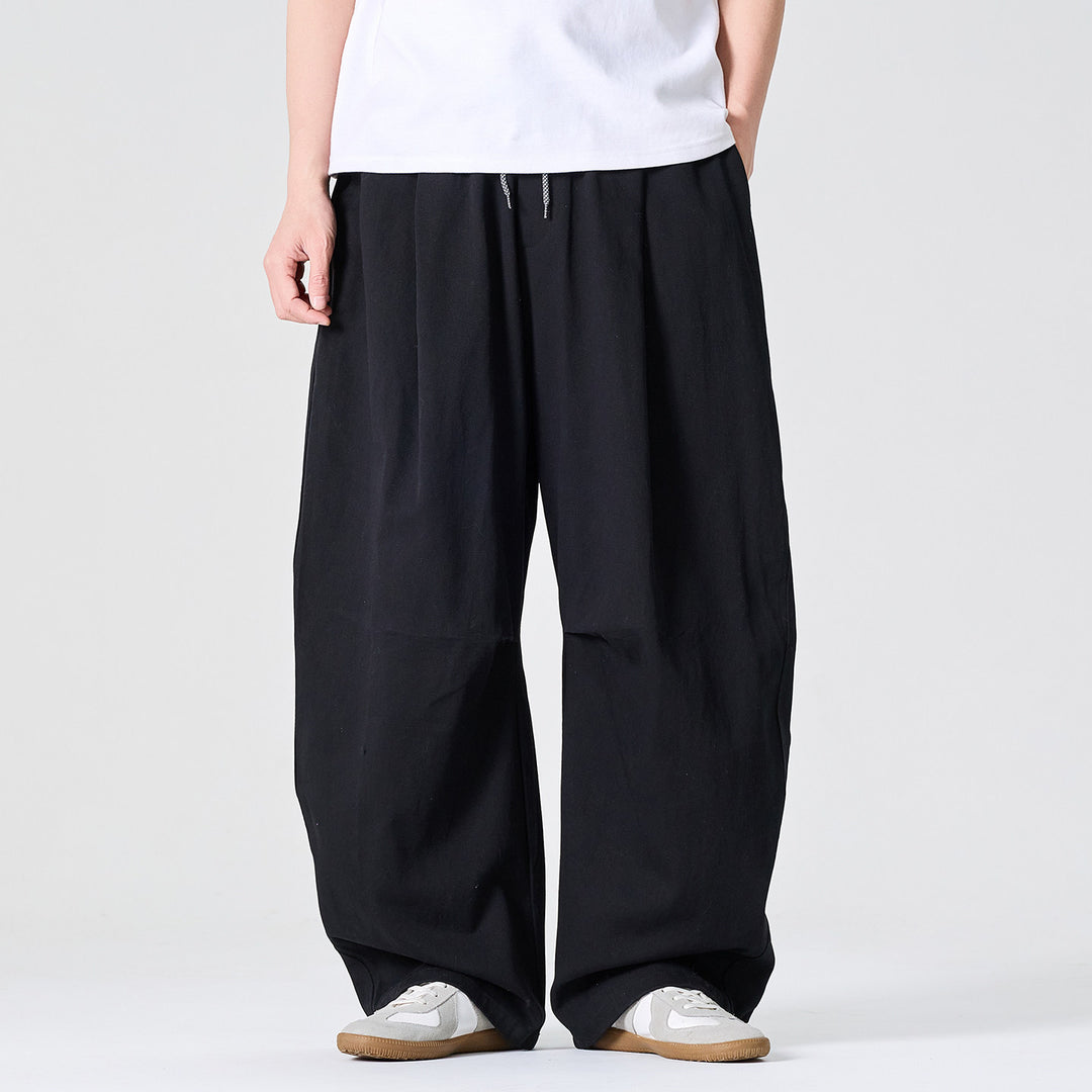 Herren Weite Relaxed-Fit Stoffhose mit Tunnelzug und Bundfalten Drune