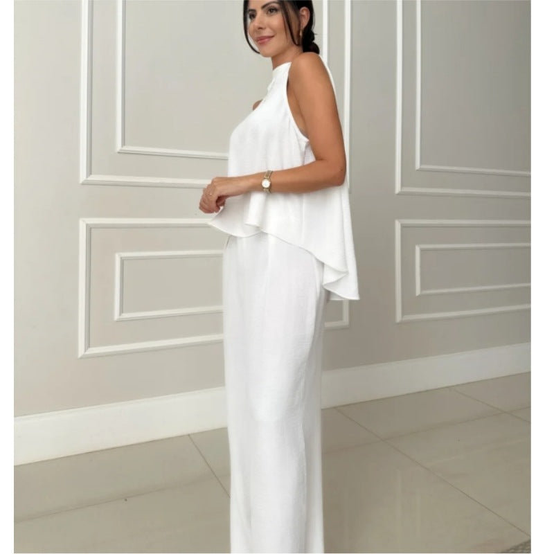 Damen elegantes Set aus lässigem Oberteil und hochsitztender Hose Drune