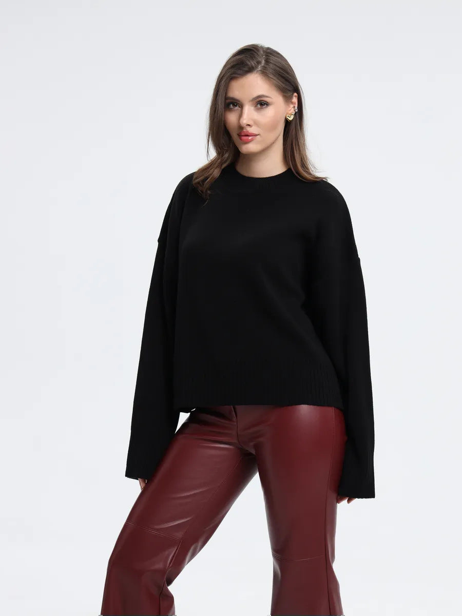 Damen lässiger Strickpullover mit voluminösen Ärmeln und modernem Design Drune