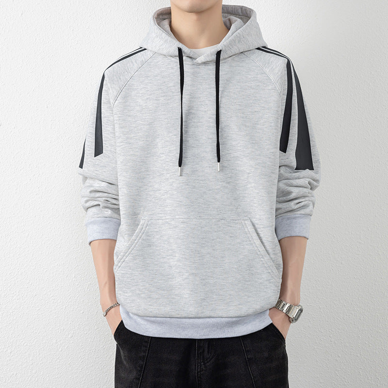 Herren Kapuzenpullover mit Raglanärmeln, Kängurutasche und Kontraststreifen Drune