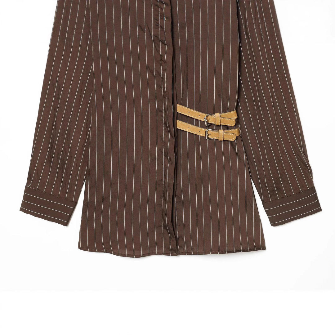 Damen nan oversized Hemdblusen-Midikleid mit verdeckter Knopfleiste und dekorativem Doppelgürtel Drune