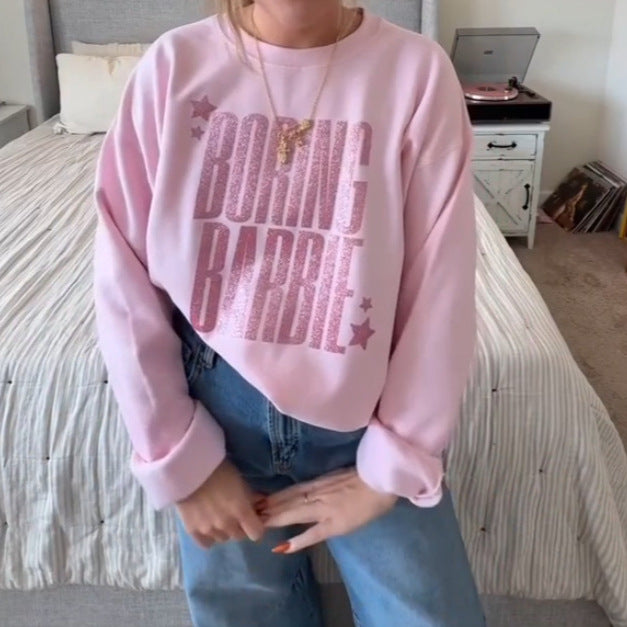 Damen nan glitzerndes Rundhals-Sweatshirt mit Statement-Print und angerauter Innenseite Drune