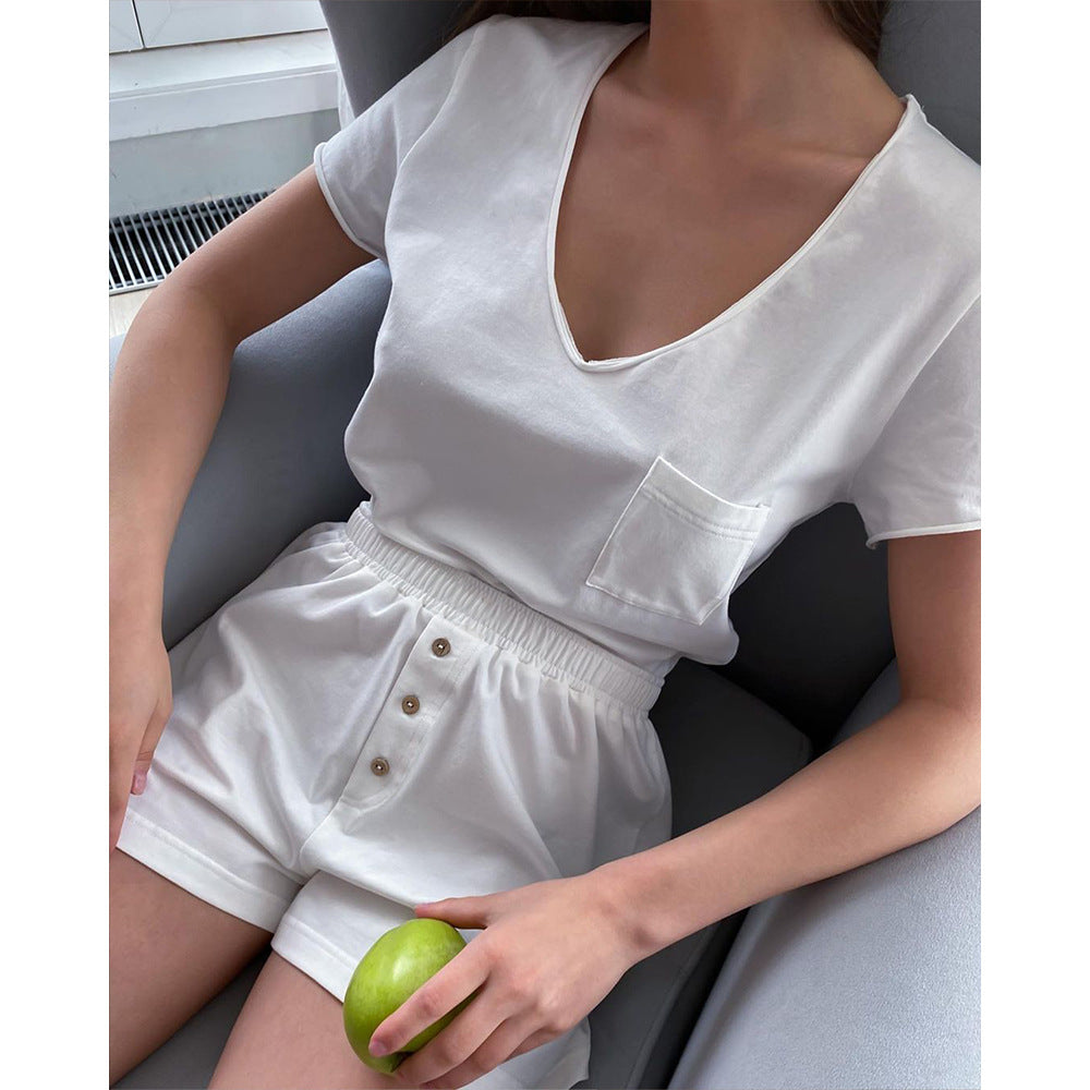 Damen Bequemes Loungewear-Set aus Baumwolle mit V-Ausschnitt Drune