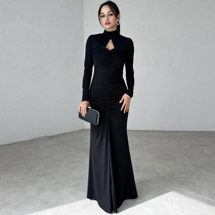 Damen Elegantes Maxikleid mit hochgeschlossenem Design und raffinierten Raffungselementen Drune