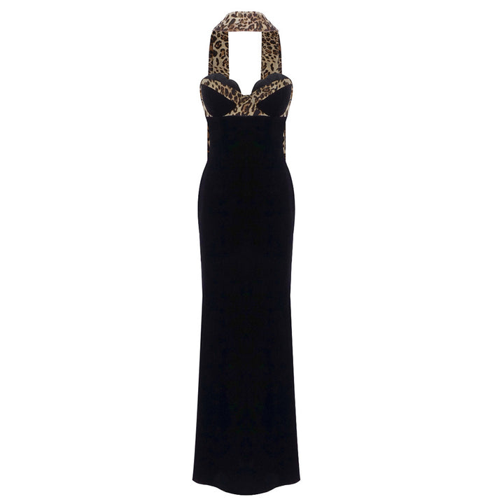 Damen Abendkleid mit Leoparden-Ausschnitt und figurbetontem Schnitt Drune