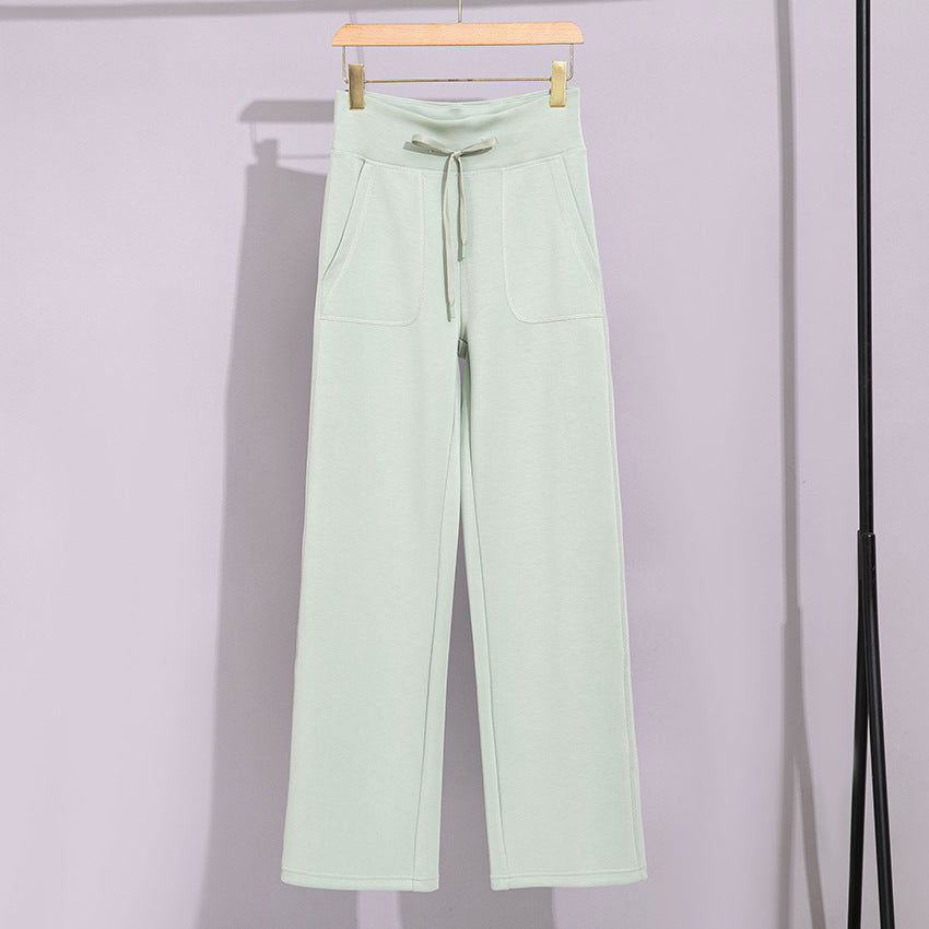 Damen Breite Baumwoll-Frottee-Loungehose mit hohem Bund und Tunnelzug Drune