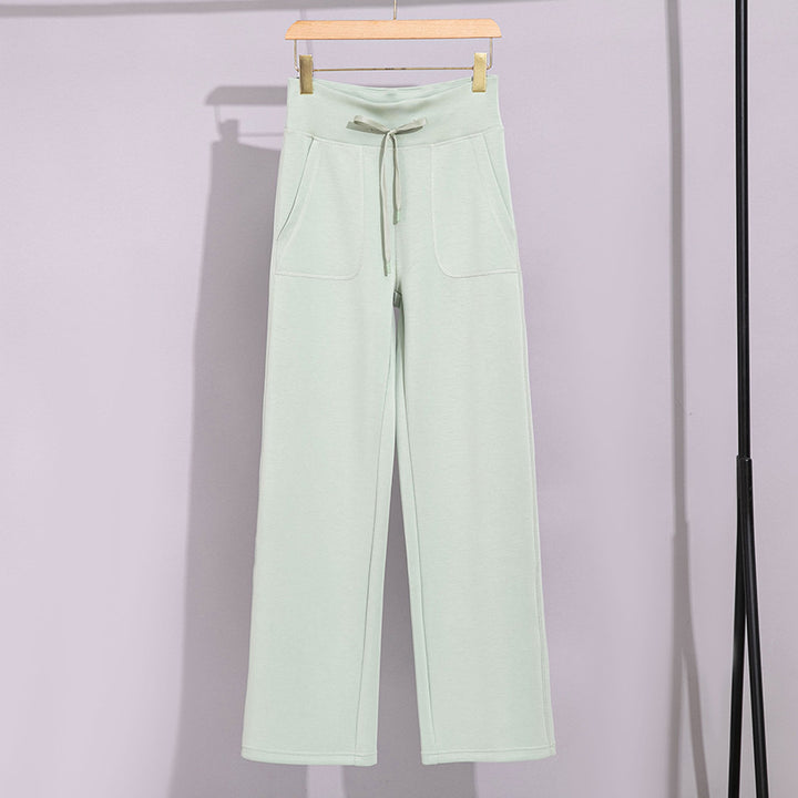 Damen Breite Baumwoll-Frottee-Loungehose mit hohem Bund und Tunnelzug Drune