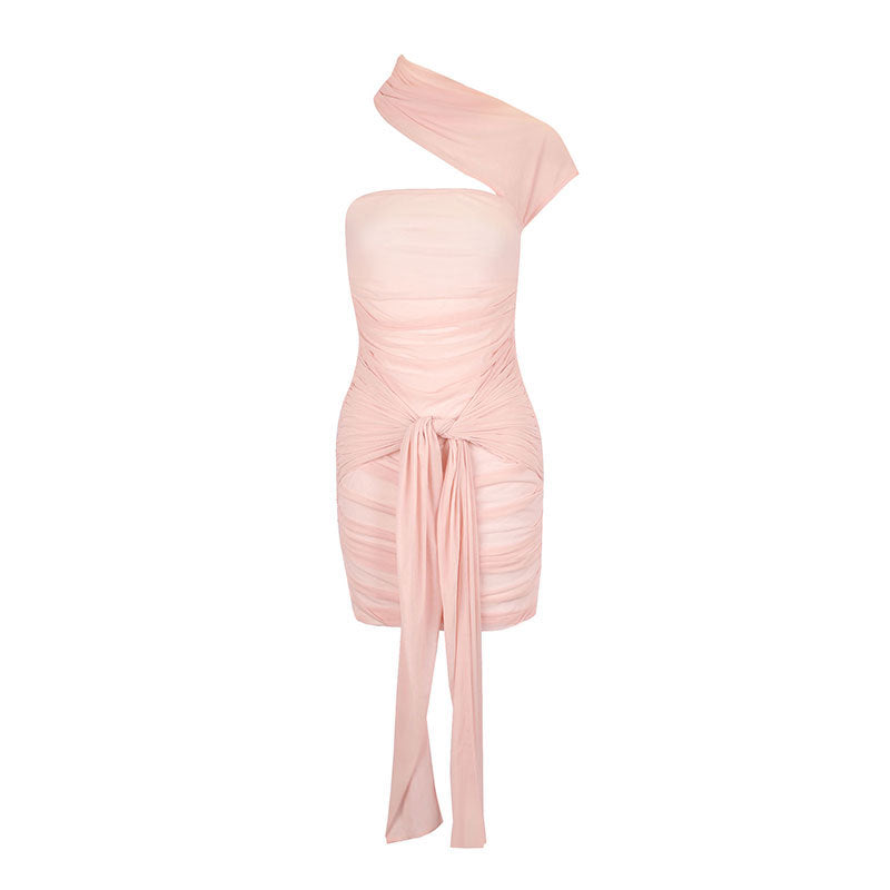 Damen Mini-Raffkleid mit asymmetrischem Schnitt und dekorativen Drapierungen Drune