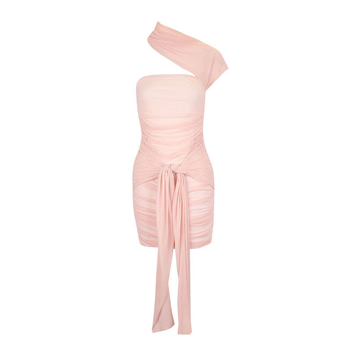 Damen Mini-Raffkleid mit asymmetrischem Schnitt und dekorativen Drapierungen Drune