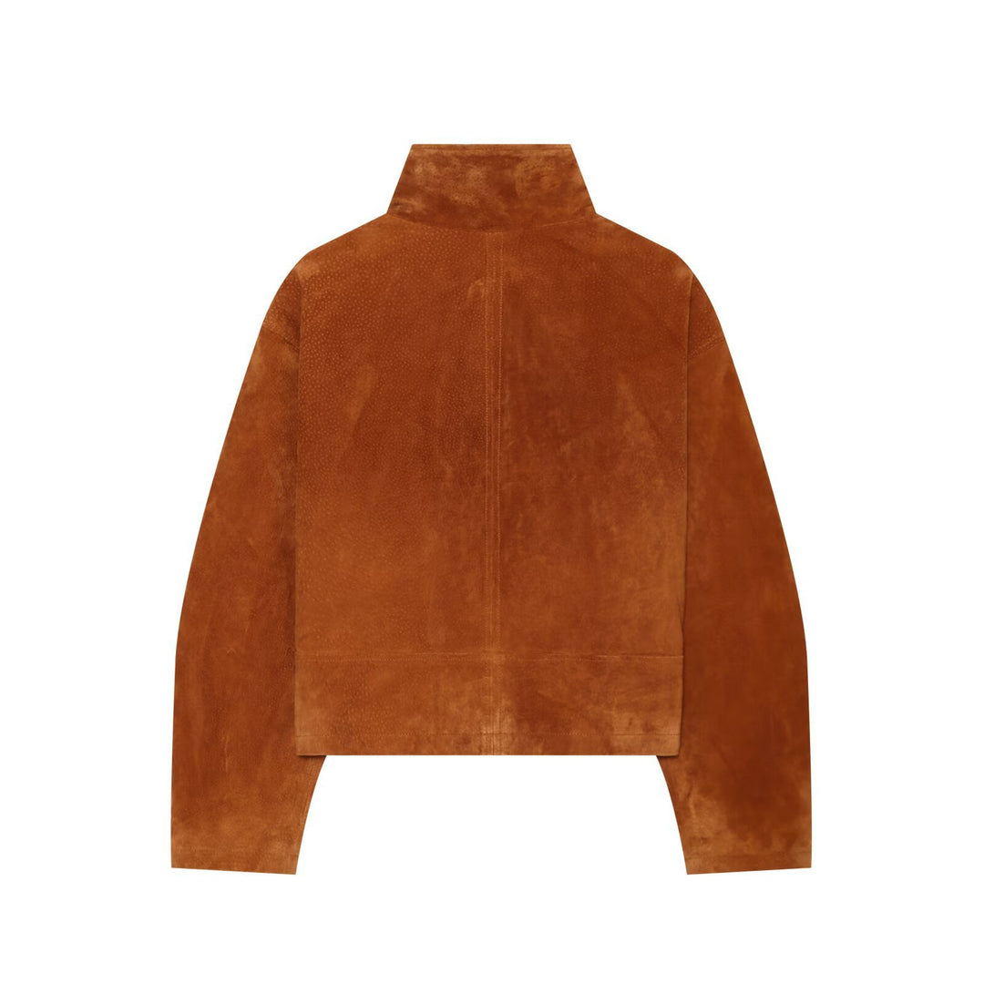 Damen Cropped Velourslederjacke mit Stehkragen und durchgehendem Reißverschluss Drune