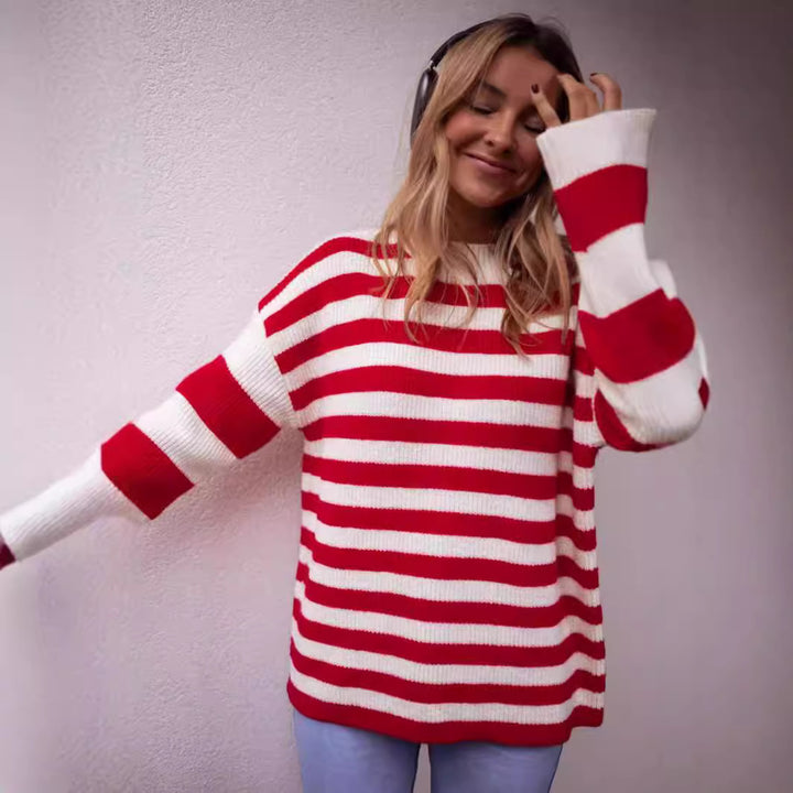 Damen lässiger Streifenpullover mit weitem Schnitt und gemütlichem Material Drune