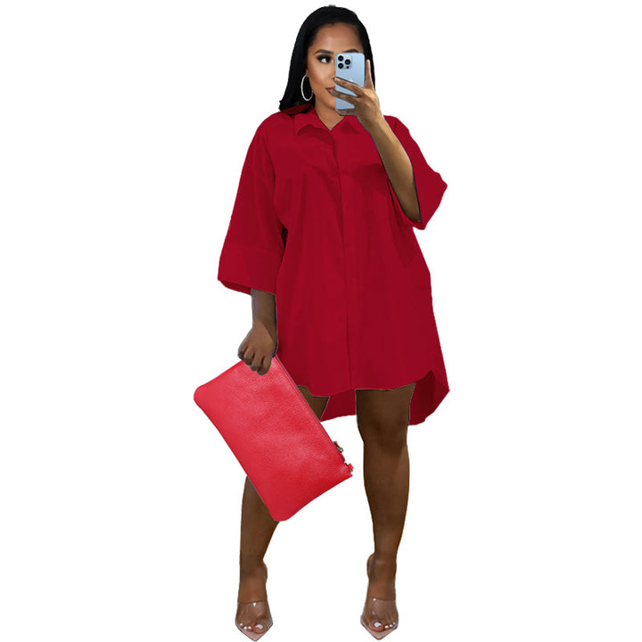 Damen Oversize Hemdblusenkleid mit asymmetrischem Saum und 3/4‑Ärmeln Drune