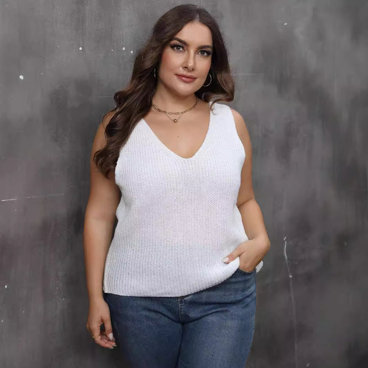 Damen luftiges Stricktop mit V-Ausschnitt Drune