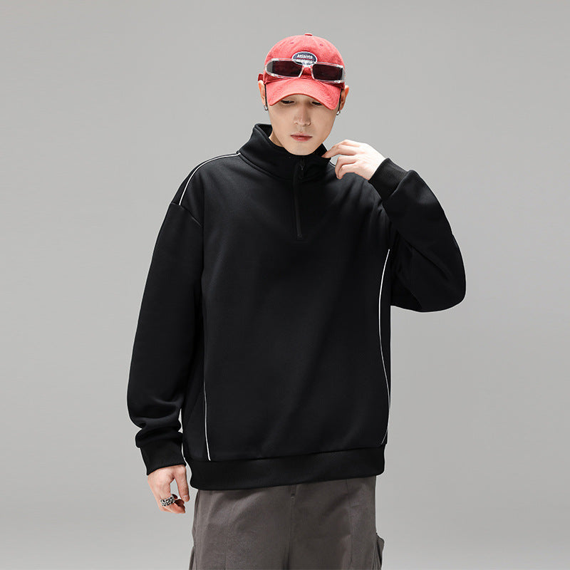 Herren Halfzip-Sweatshirt mit Stehkragen, reflektierenden Kedernähten und geripptem Saum Drune