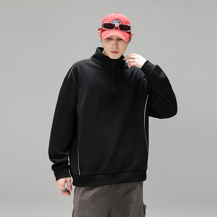 Herren Halfzip-Sweatshirt mit Stehkragen, reflektierenden Kedernähten und geripptem Saum Drune