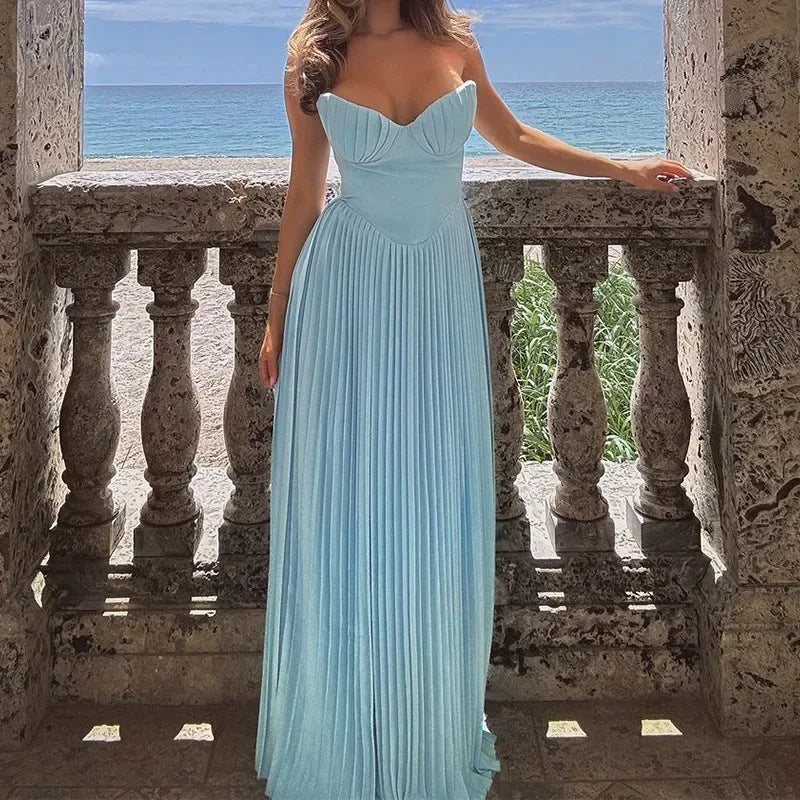 Damen Elegantes plissiertes Abendkleid Drune