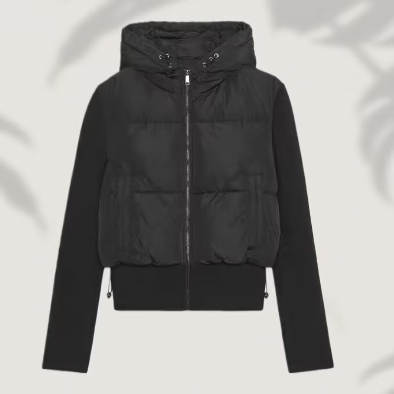 Damen Kurz geschnittene Hybrid-Steppjacke mit Kapuze, Rippbündchen und Tunnelzug Drune