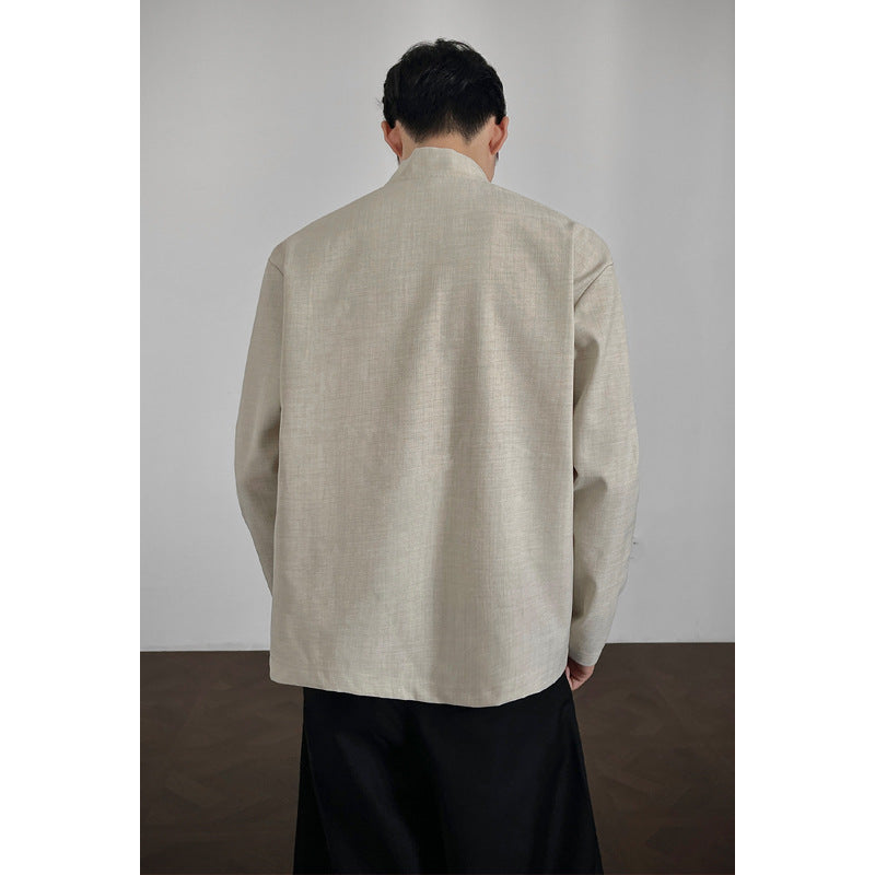 Herren Lässiger Longsleeve mit Stehkragen Drune