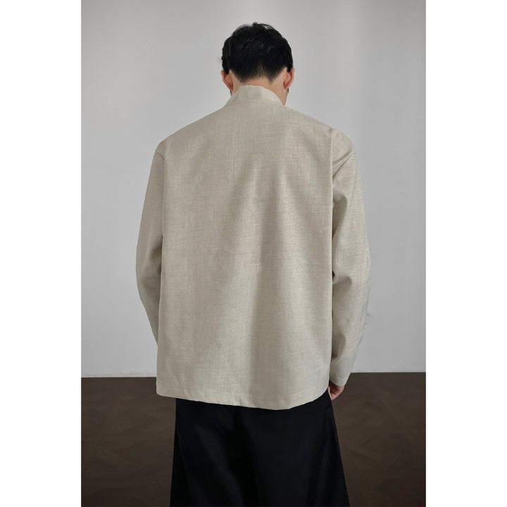 Herren Lässiger Longsleeve mit Stehkragen Drune