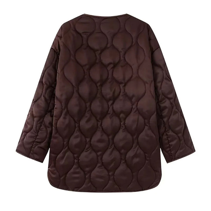 Damen nan gesteppte Cocoon‑Jacke mit Rundhals, durchgehender Knopfleiste und großen aufgesetzten Taschen Drune