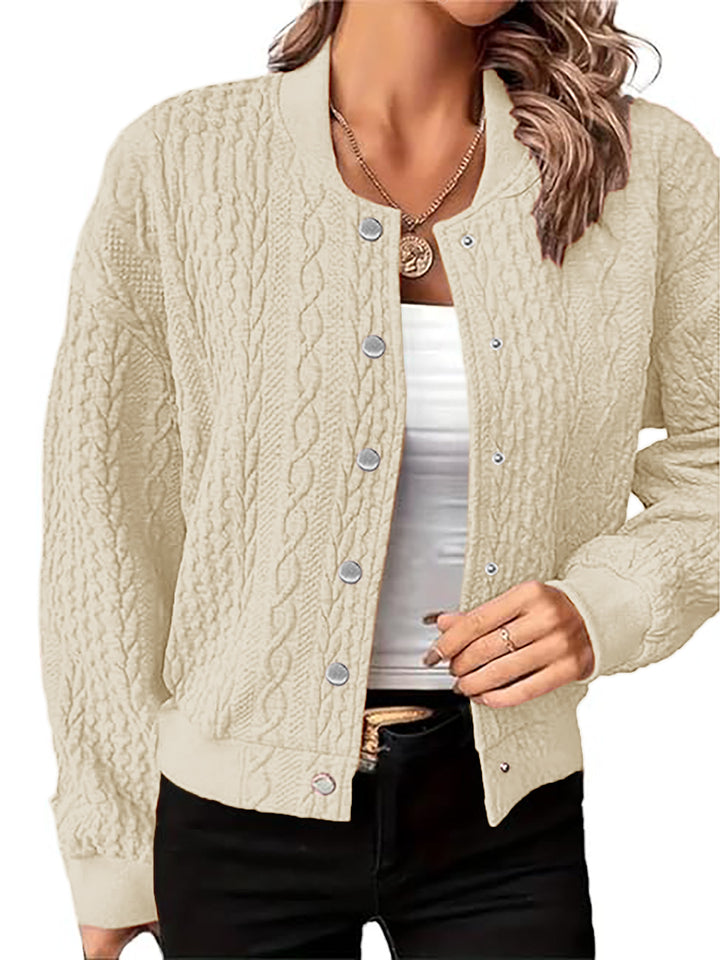 Damen Strickjacke im modernen Zopfmuster mit Druckknopfverschluss Drune